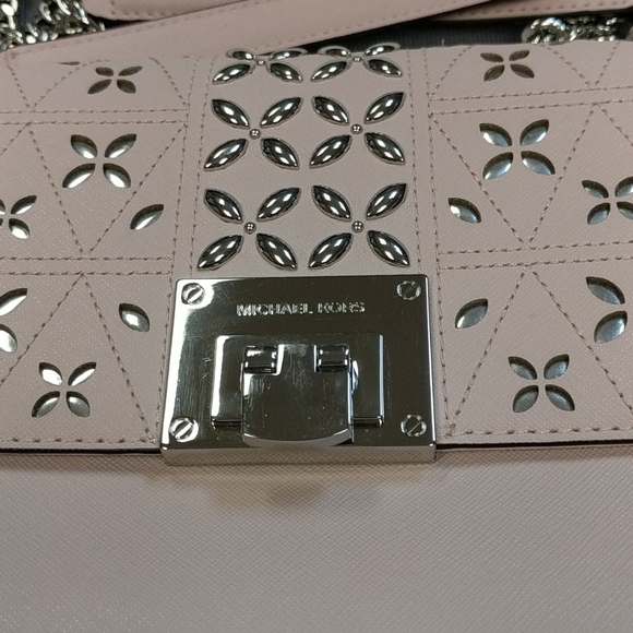 Michael Kors Tina Shoulder Flap Leather Studded Handbag - Picture 12 of 14